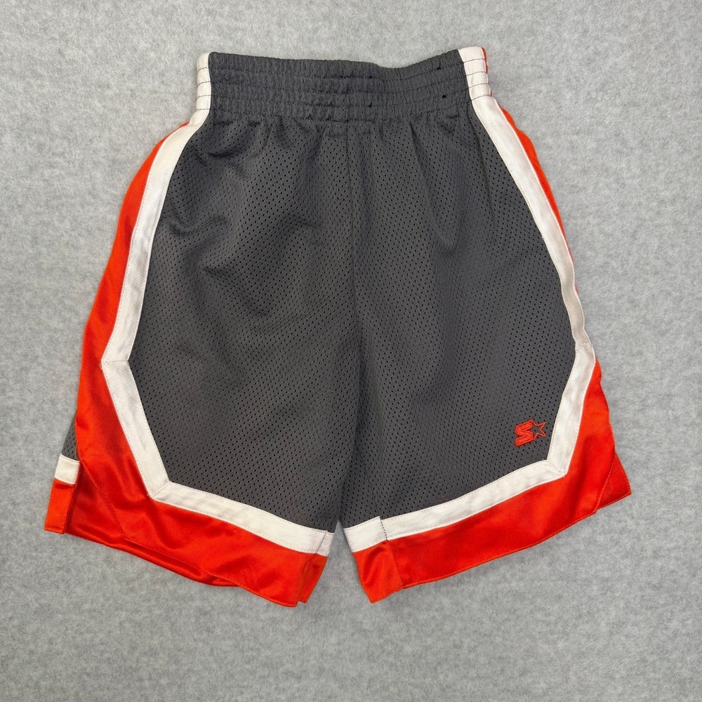 Starter Boys XS 4/5 Basketball Shorts Grey Orange White Mesh Activewear 5U6M205B